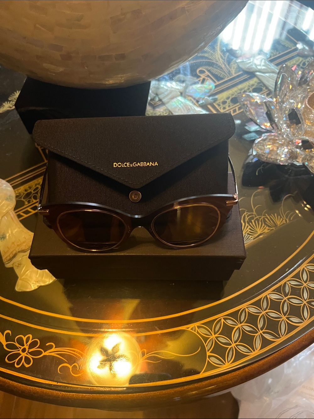 Dolce & Gabbana Brown Round Women’s Sunglasses with Gold Accents - Picture 3 of 3